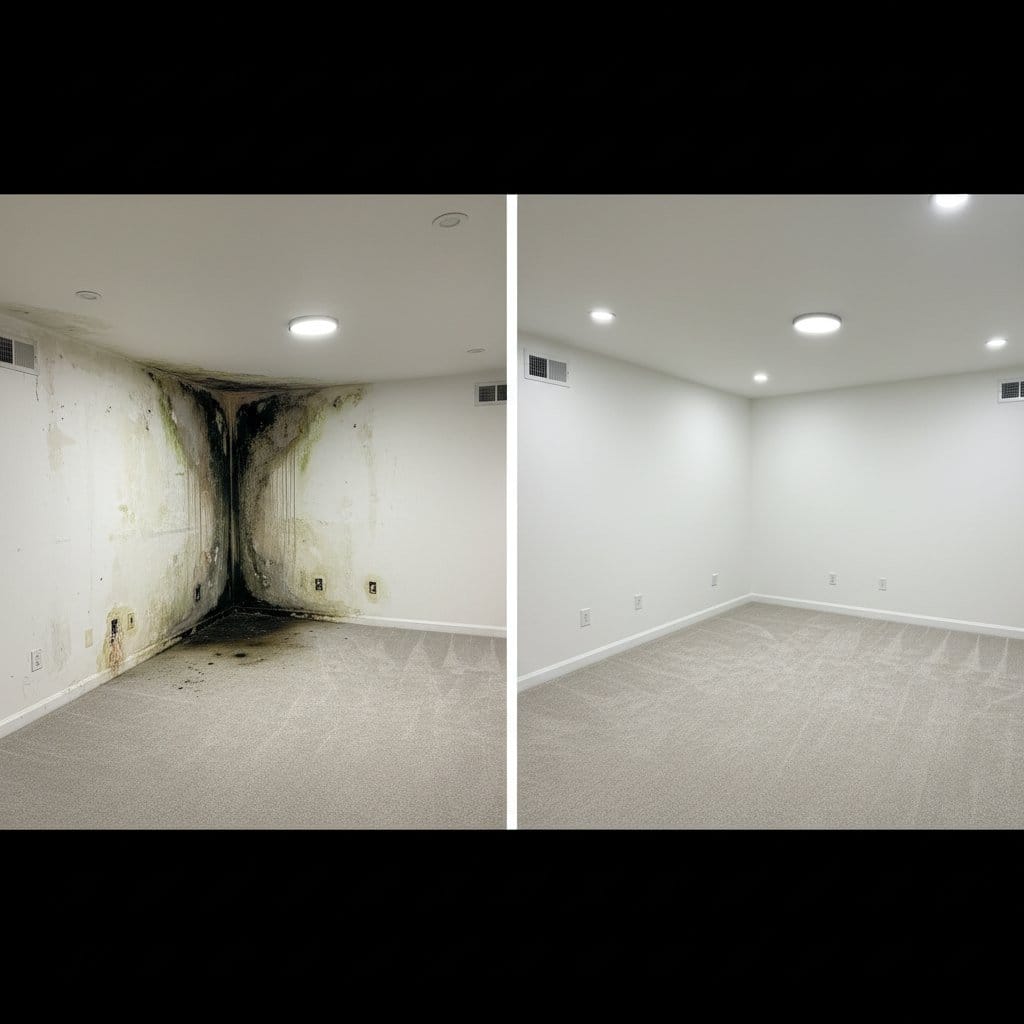 Bathroom & Kitchen Mold Removal before and after in living room, Ho-Ho-Kus NJ