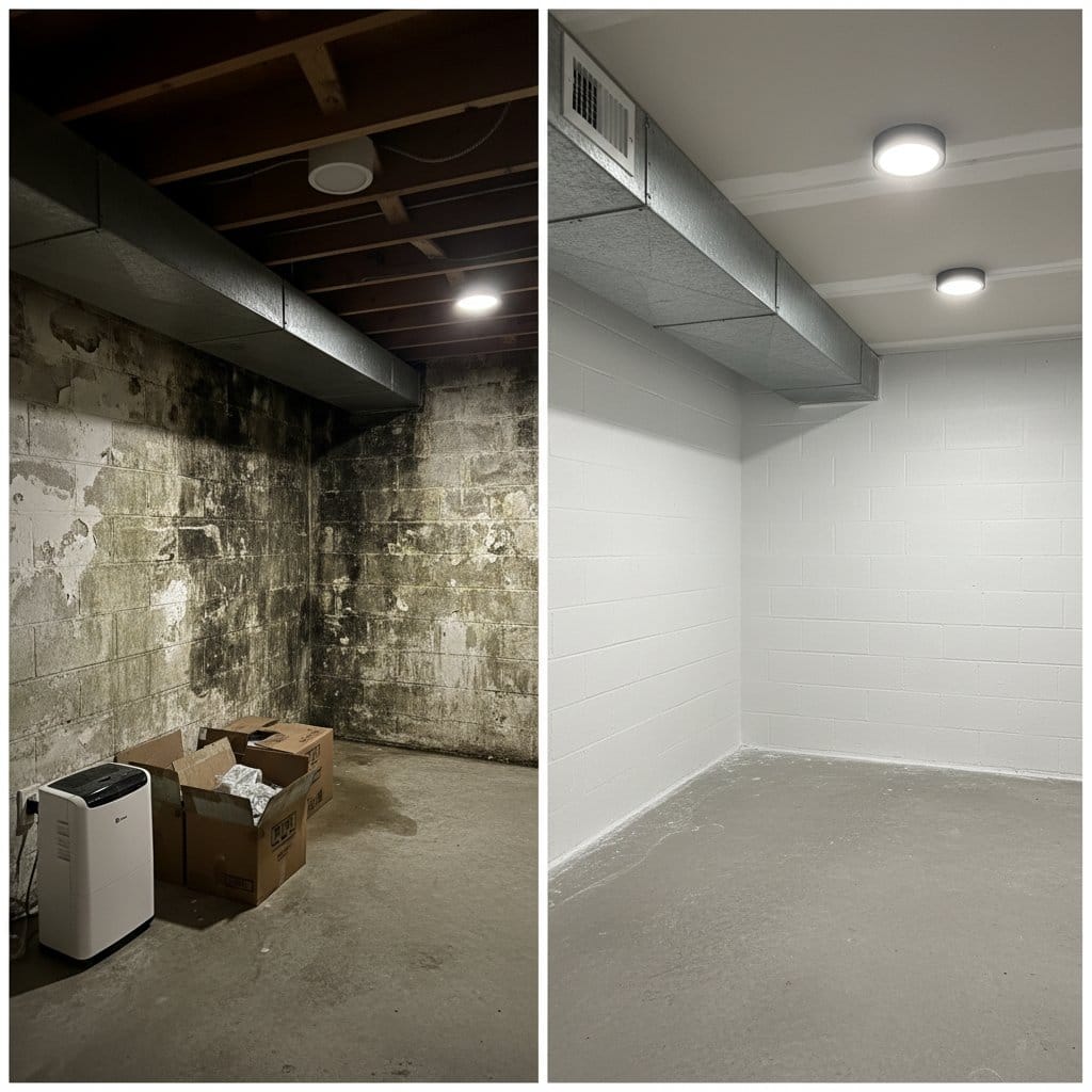 Ho-Ho-Kus Mold Removal residential basement restoration before and after in Ho-Ho-Kus